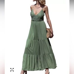 Cupshe Sage Green Crochet Maxi Jumpsuit XL